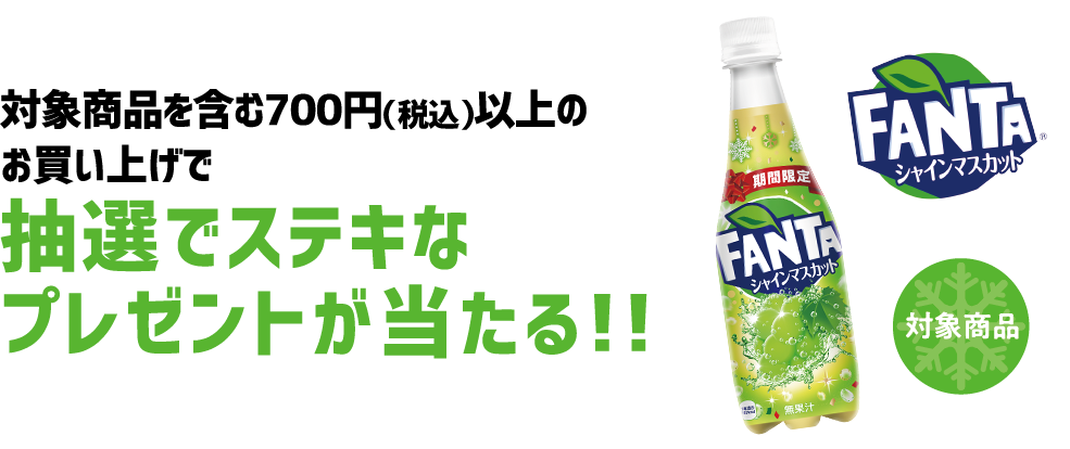 対象商品を含む７００円以上のお買い物で抽選でステキなプレゼントが当たる